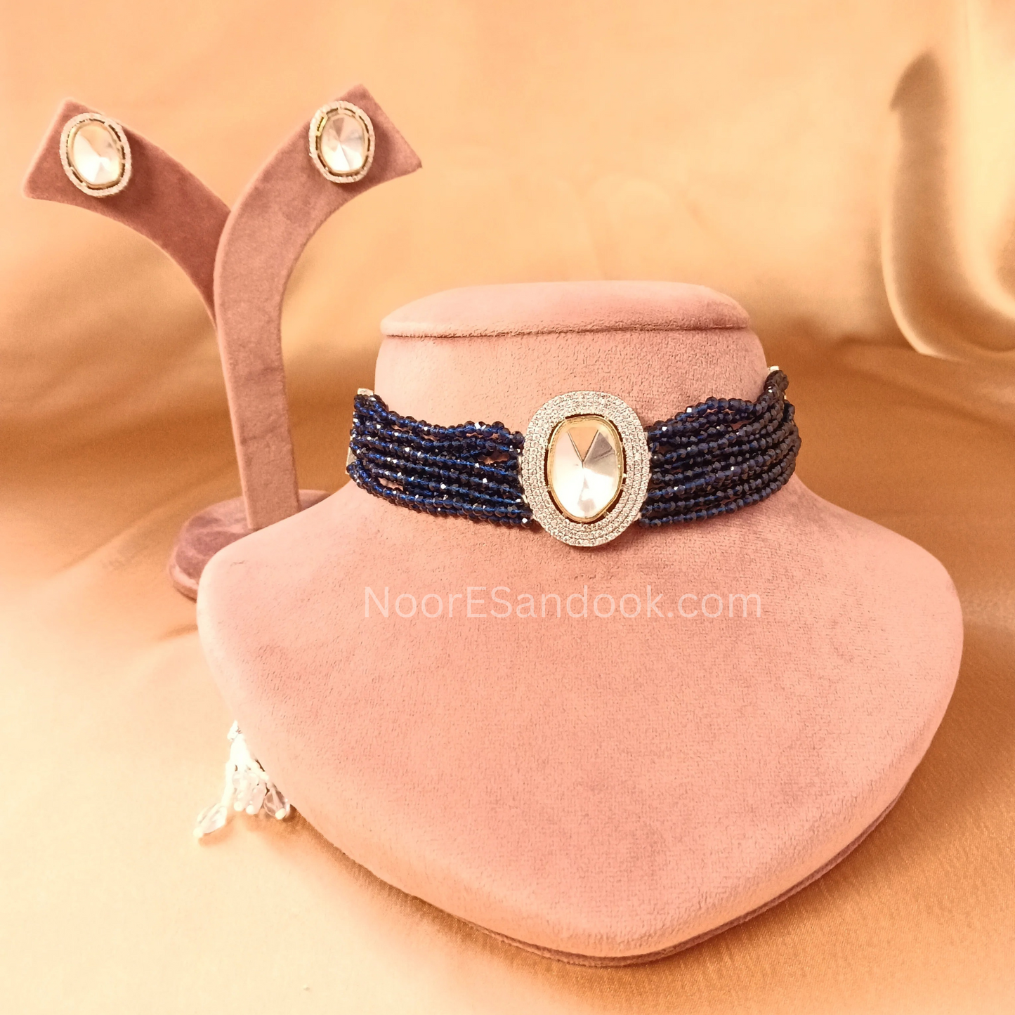Single Polki Stone Choker- Blue