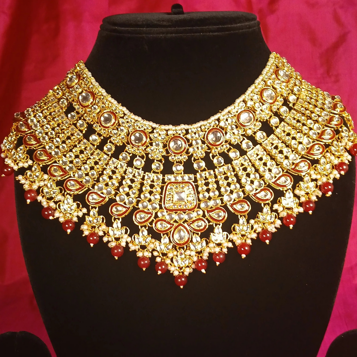 Red Kundan bridal set- With Maang Tika & Haath Phool