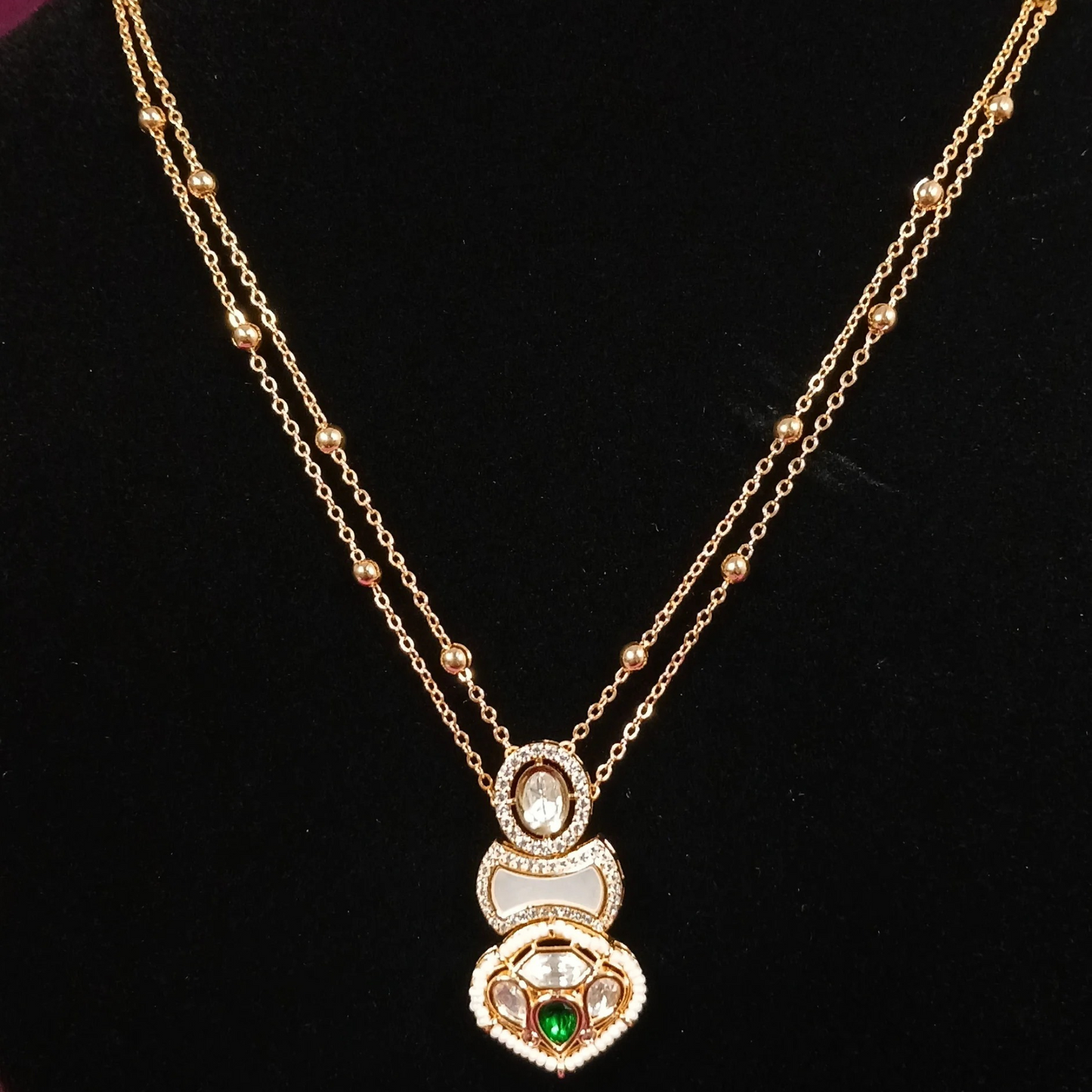 Polki Pendant Set with Double Layer Chain- AP164B