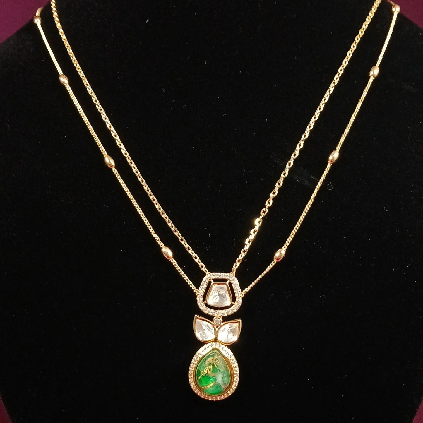 Polki Pendant Set with Double Layer Chain- AP163B