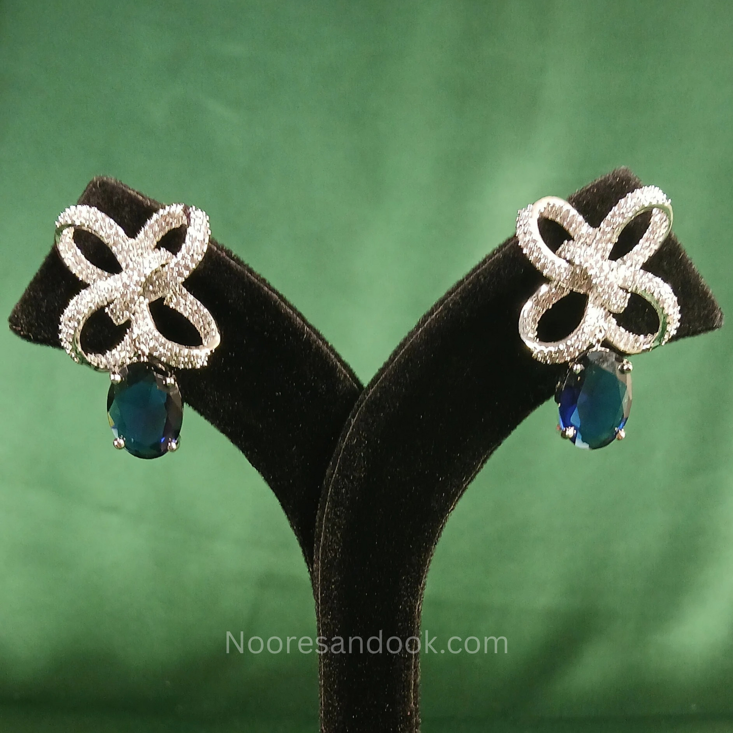American Diamond Earrings with Blue Drop