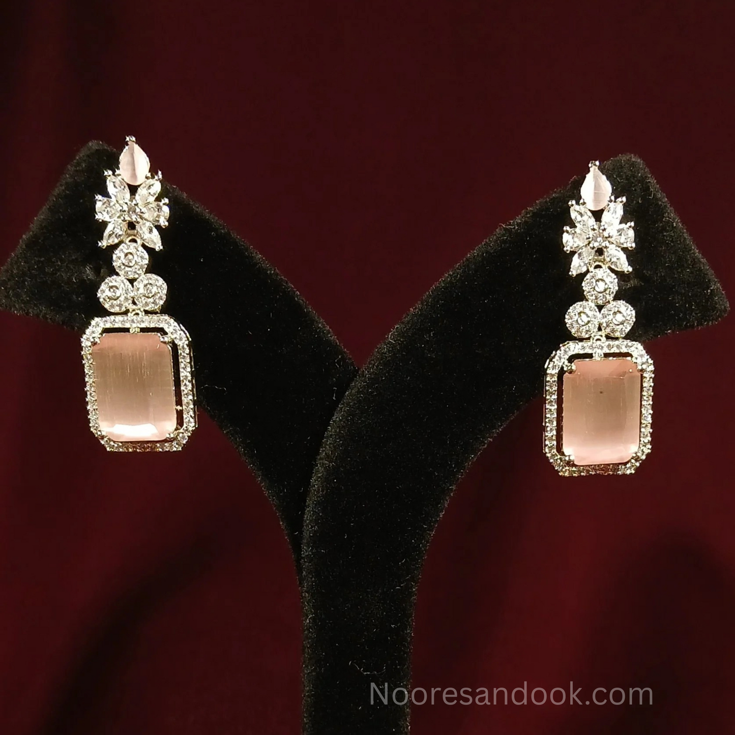 American Diamond Earring with Peach Stone