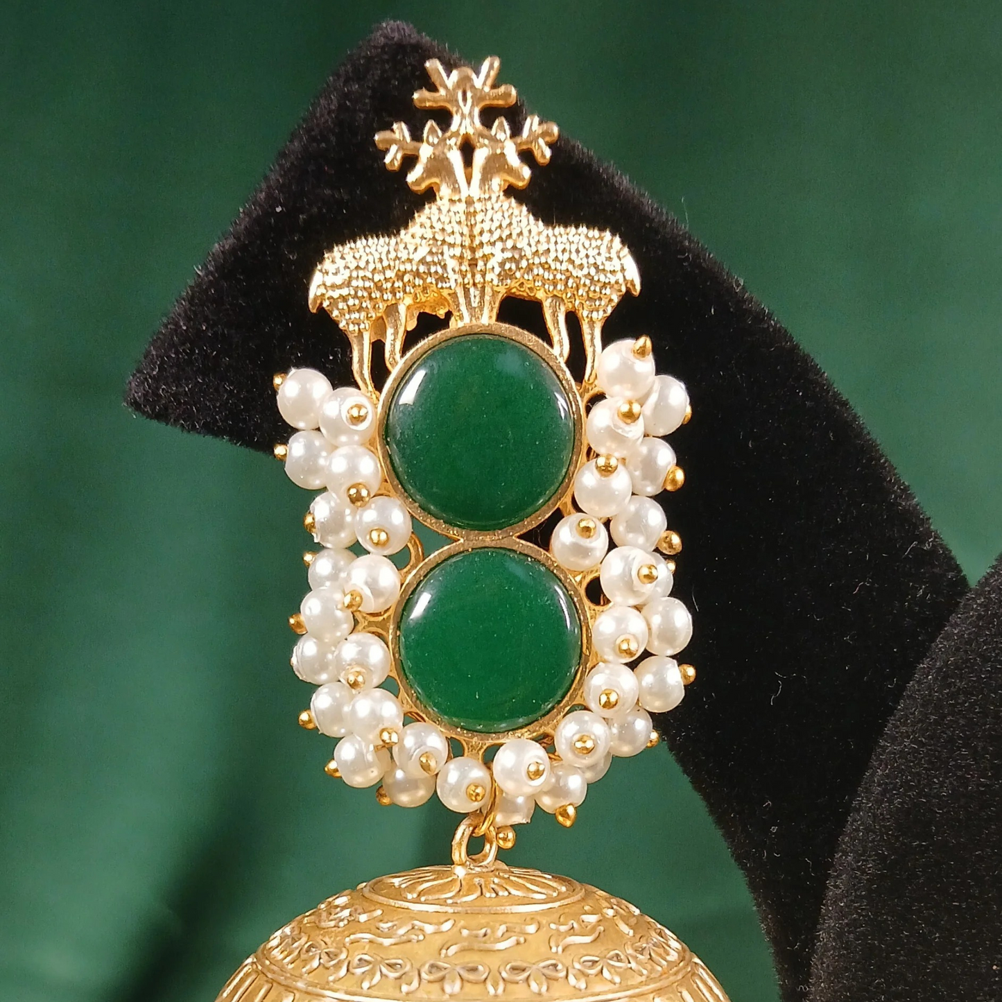 Golden Jhumka Big- Dark Green