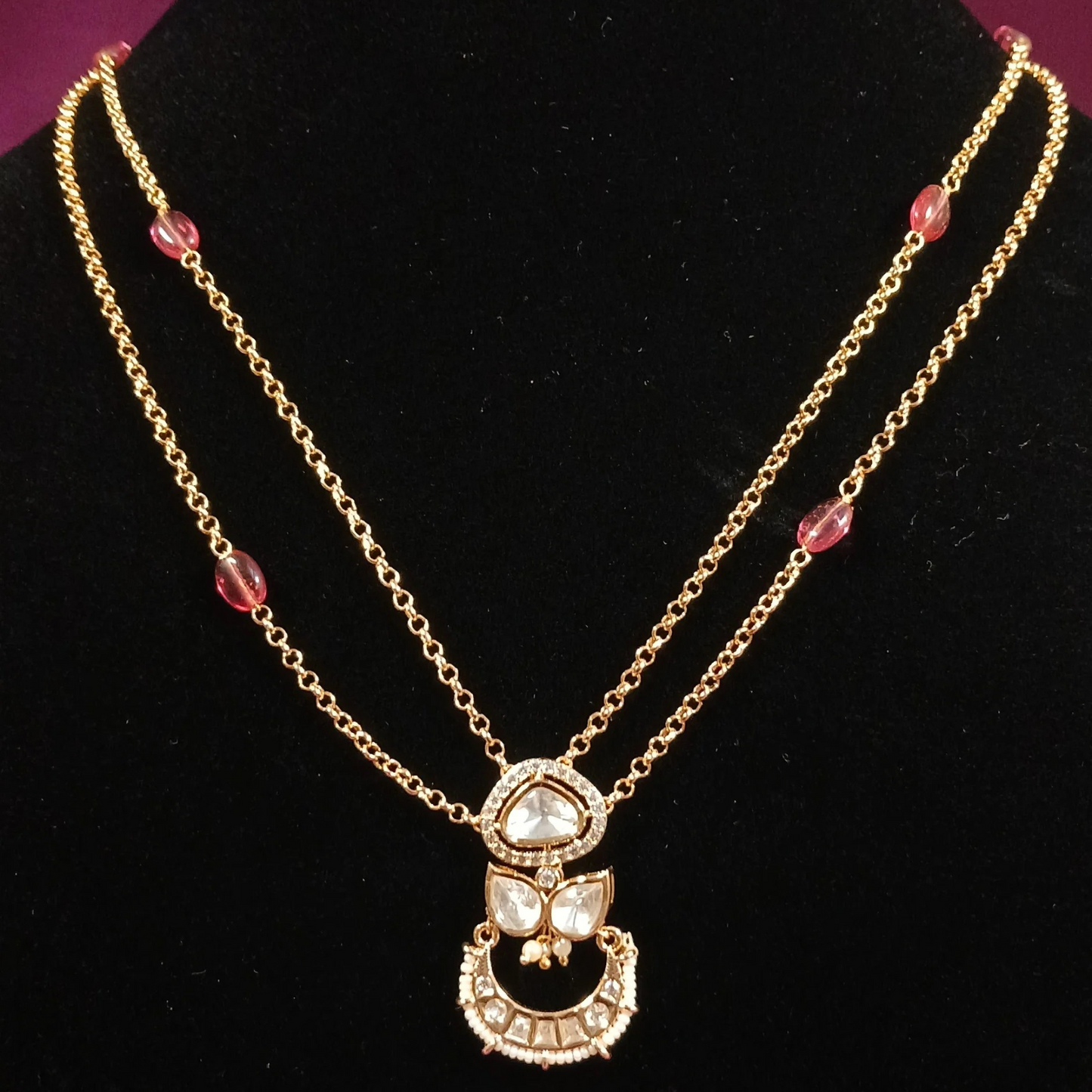 Polki Pendant Set with Double Layer Chain- AP169A