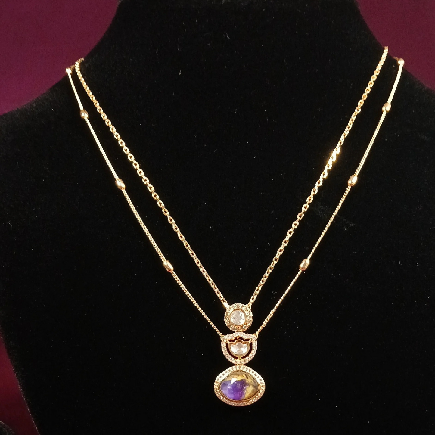 Polki Pendant Set with Doublet Stone & Double Layer Necklace- AP168B