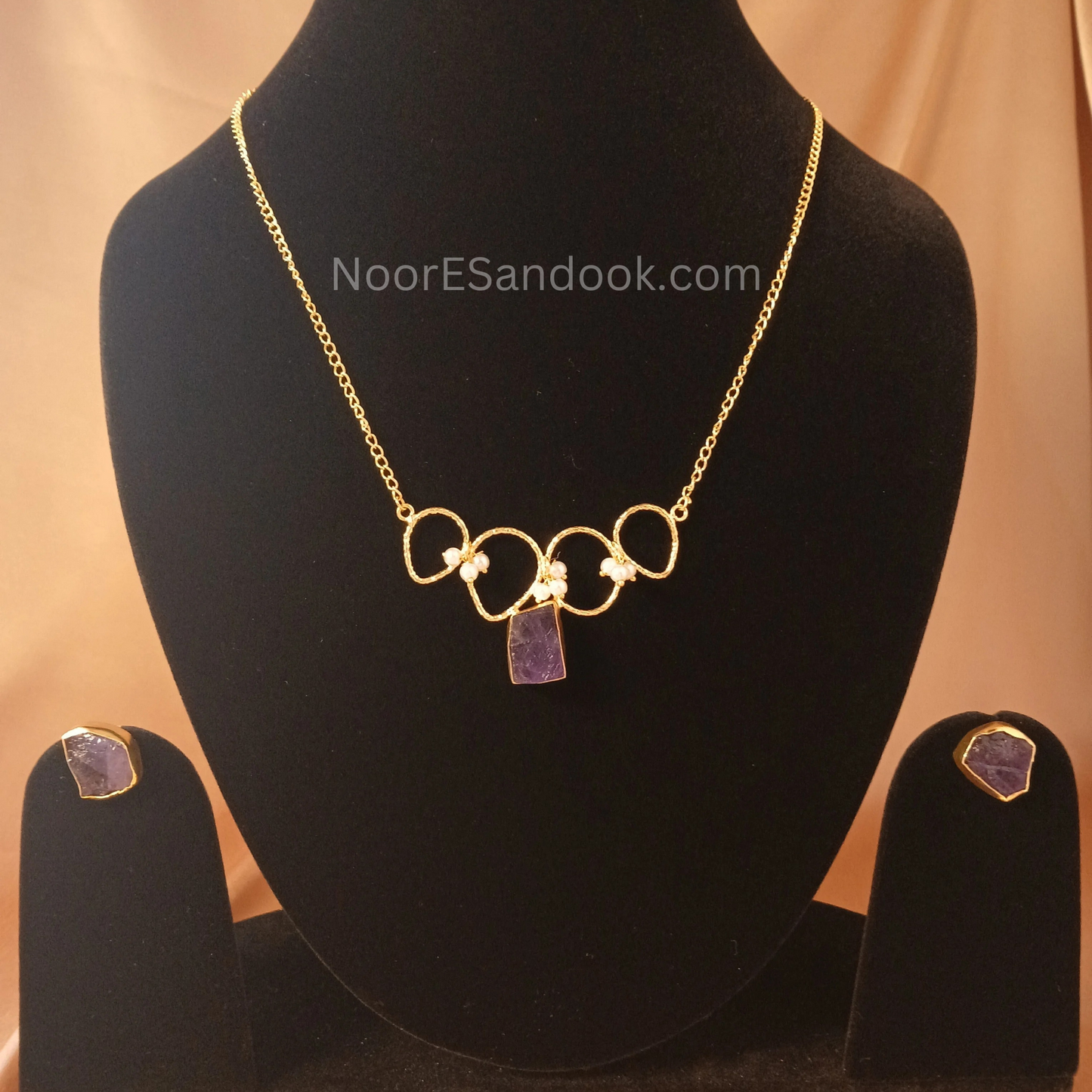 Stone pendant with chain- Purple