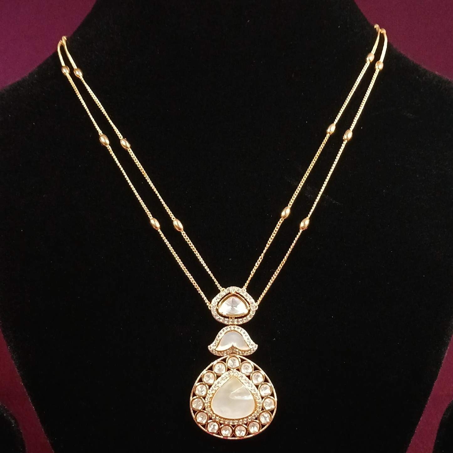 Polki & MOP Pendant Set with Double Layer Chain- AP166A