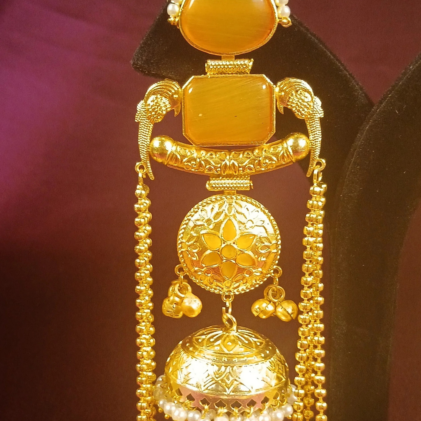 Kashmiri Earrings with Yellow Stones