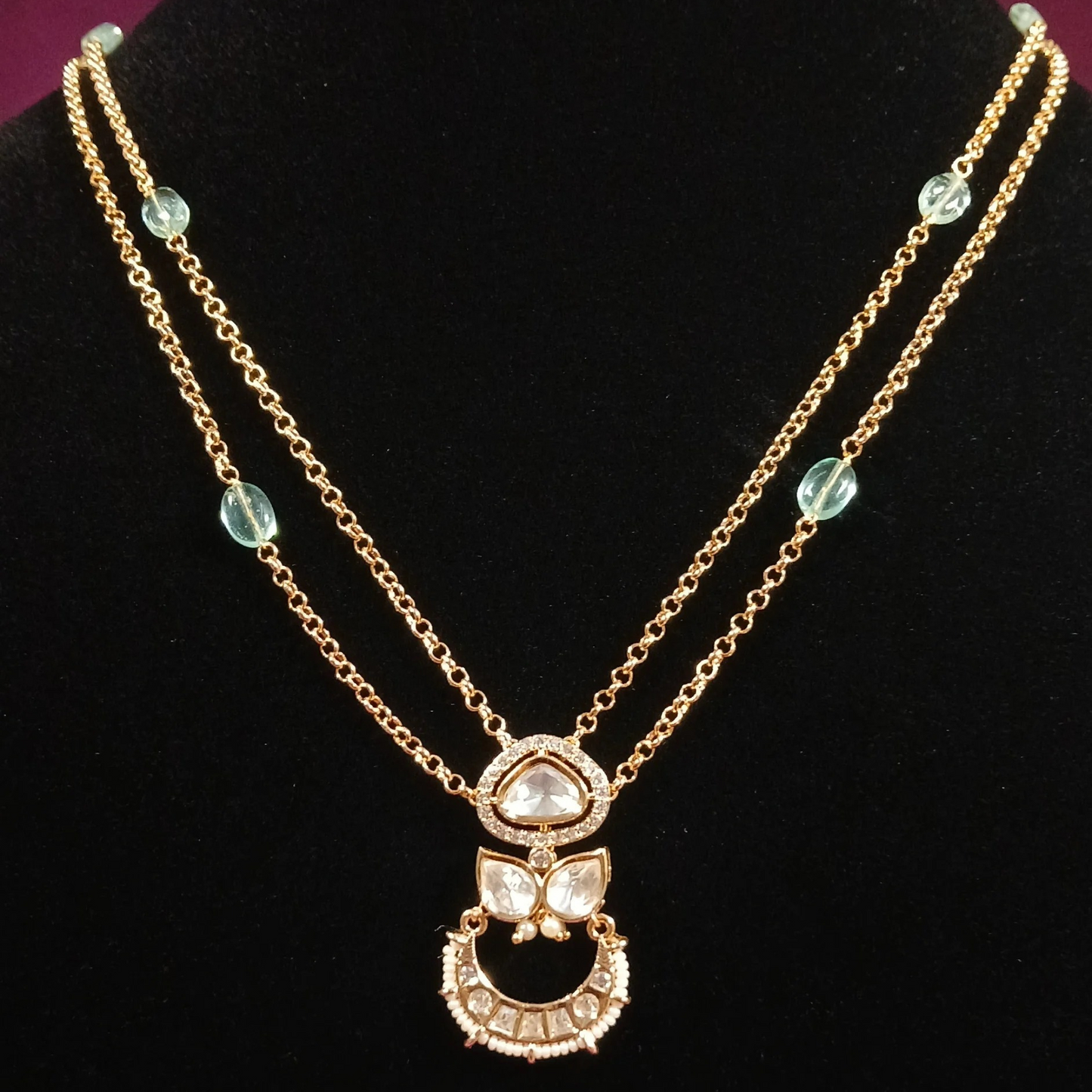 Polki Pendant Set with Double Layer Chain- AP169B