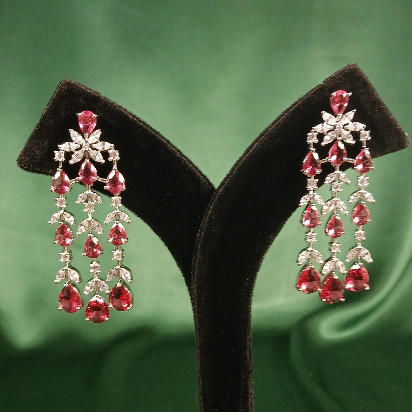 Pink Tourmaline and American Diamond Earrings