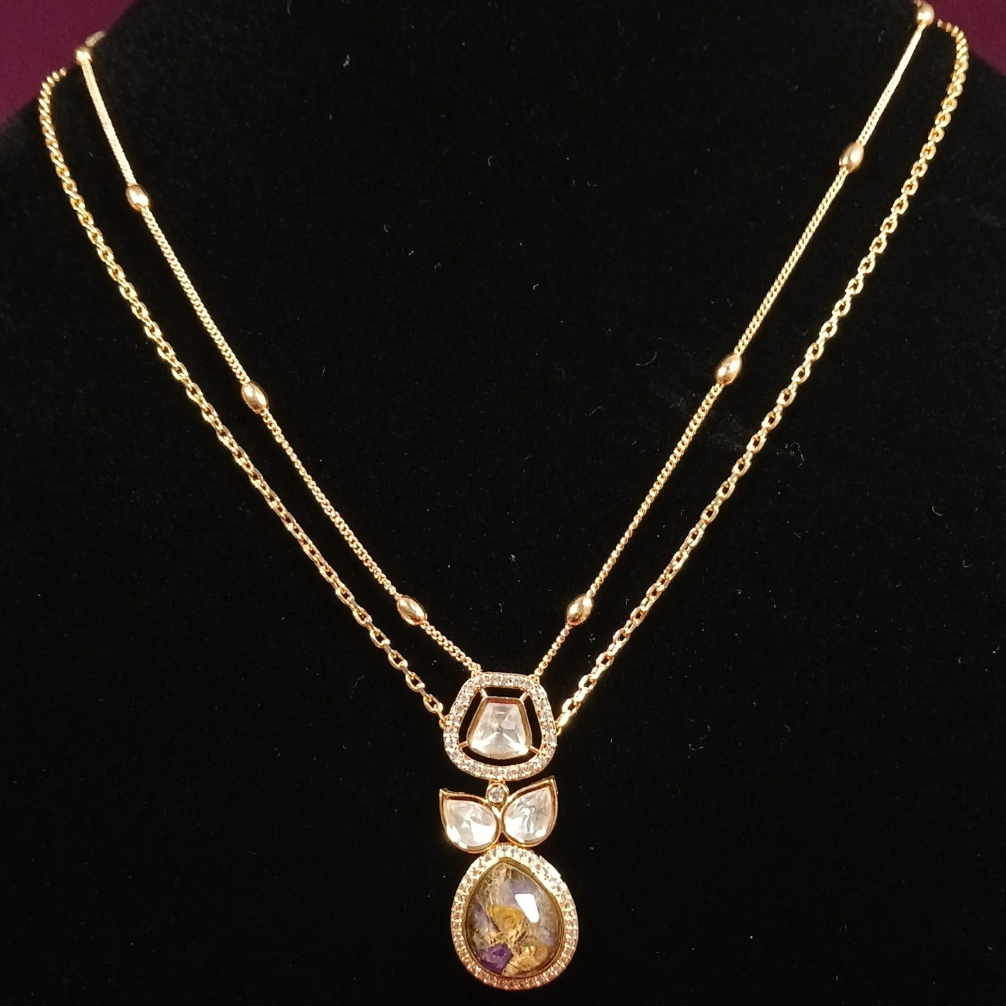 Polki Pendant Set with Double Layer Chain- AP163A