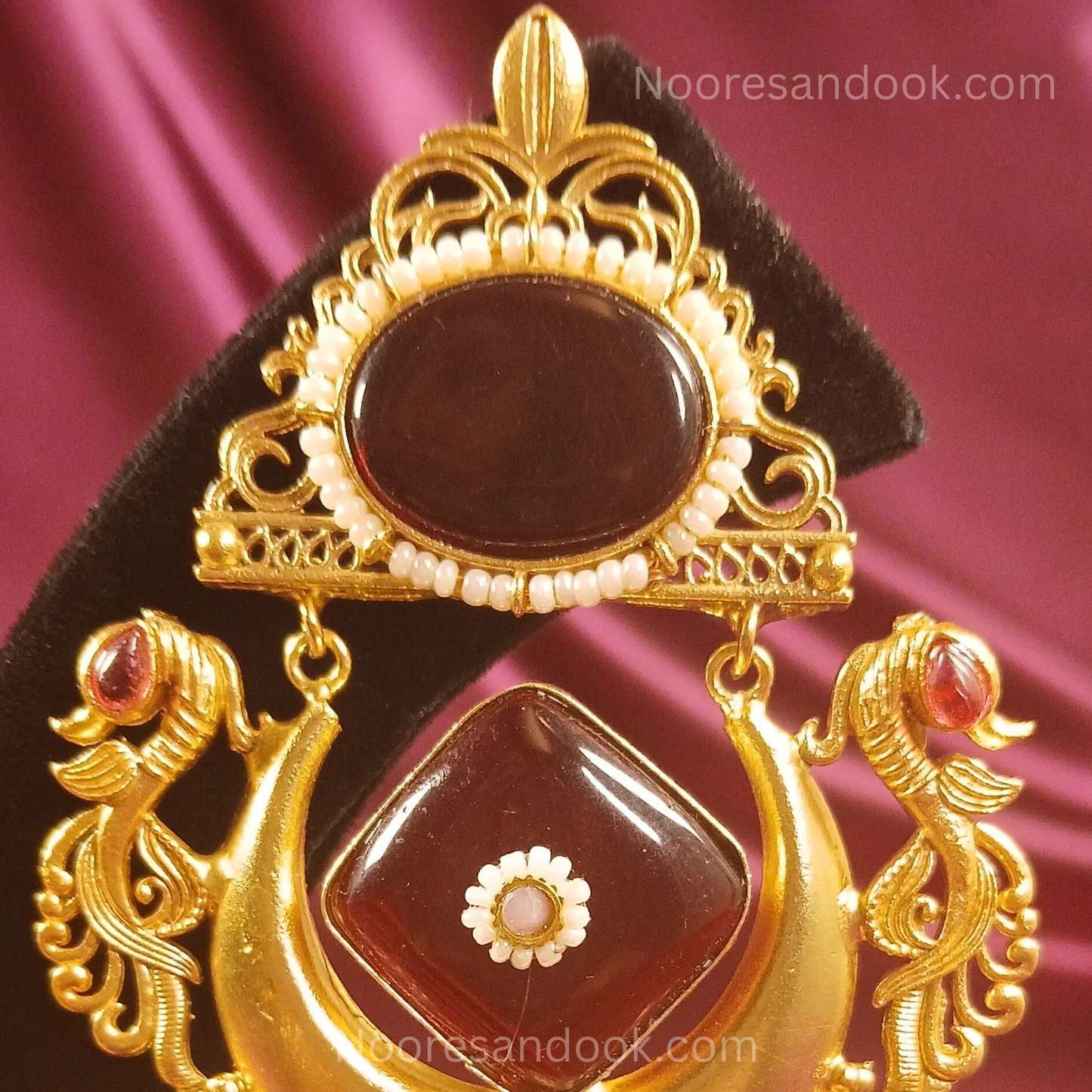 Golden Earrings with Red Stone