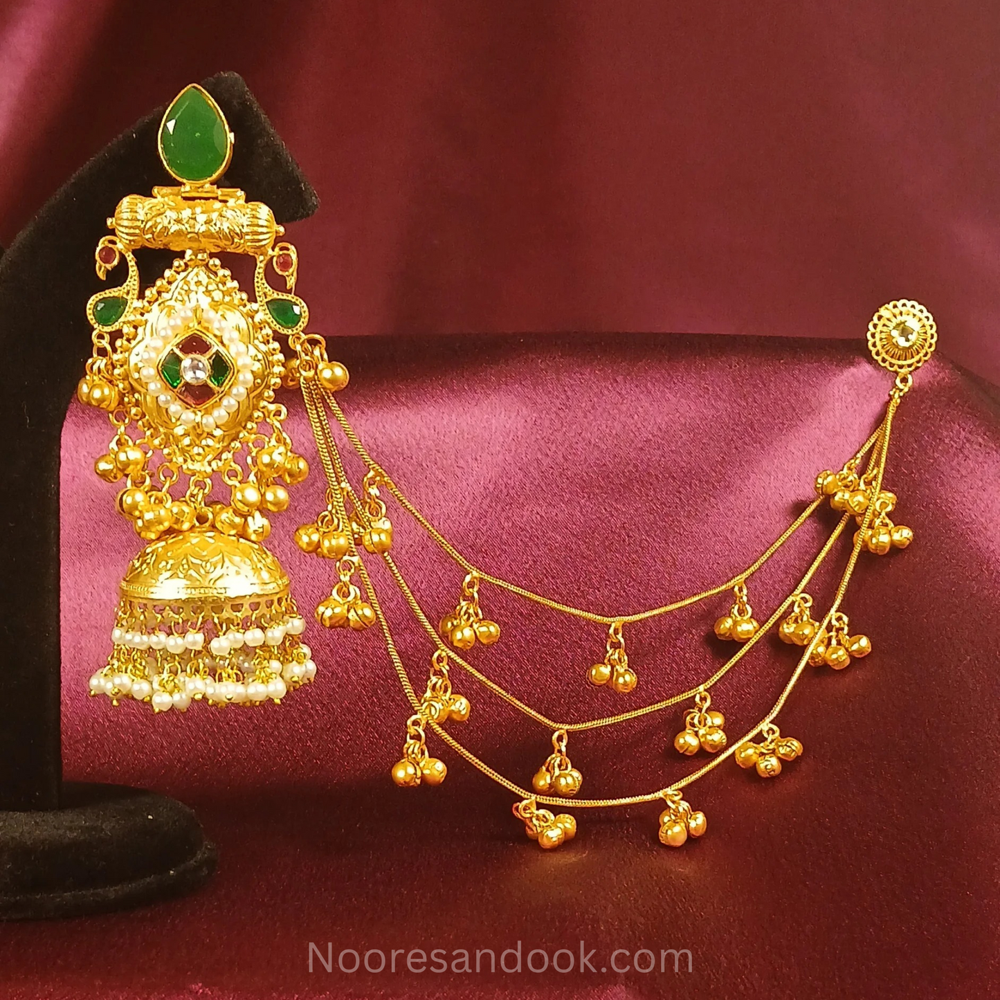Golden Earrings with Hair Chain