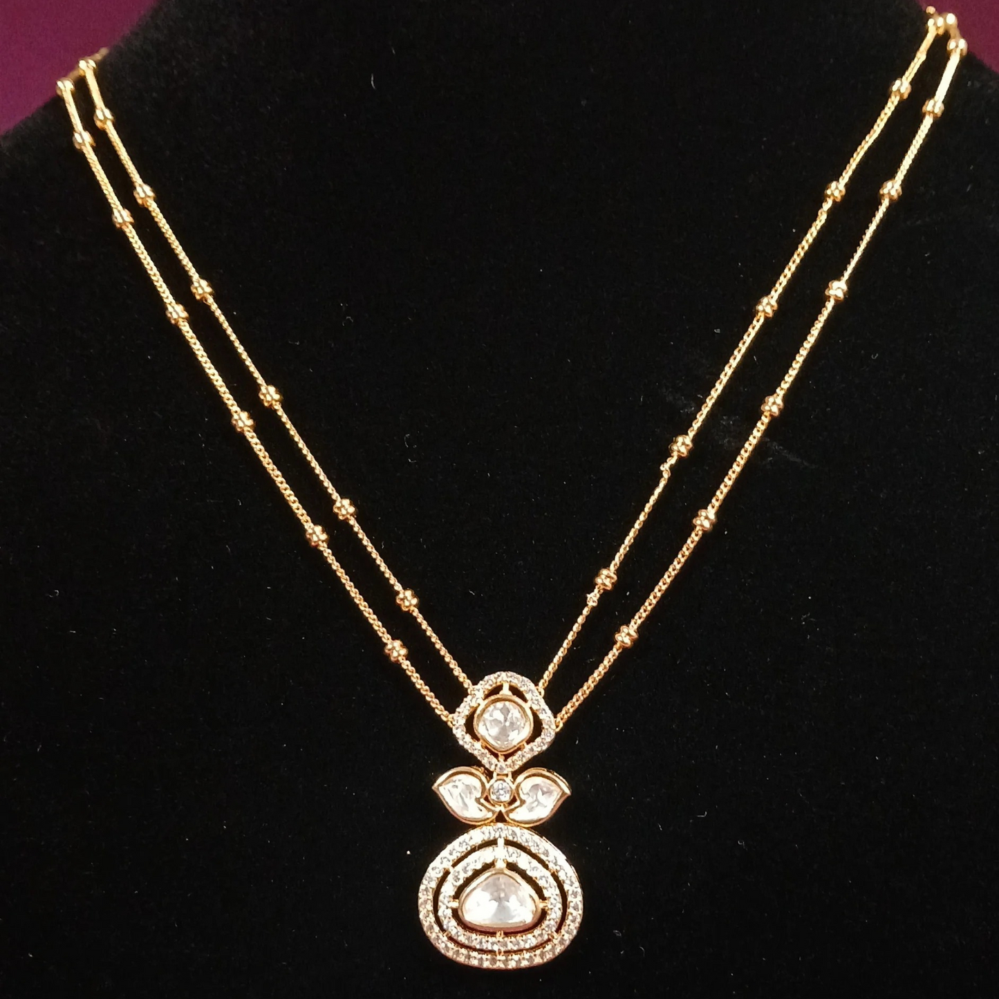 Polki Pendant Set with Double Layer Chain-AP161