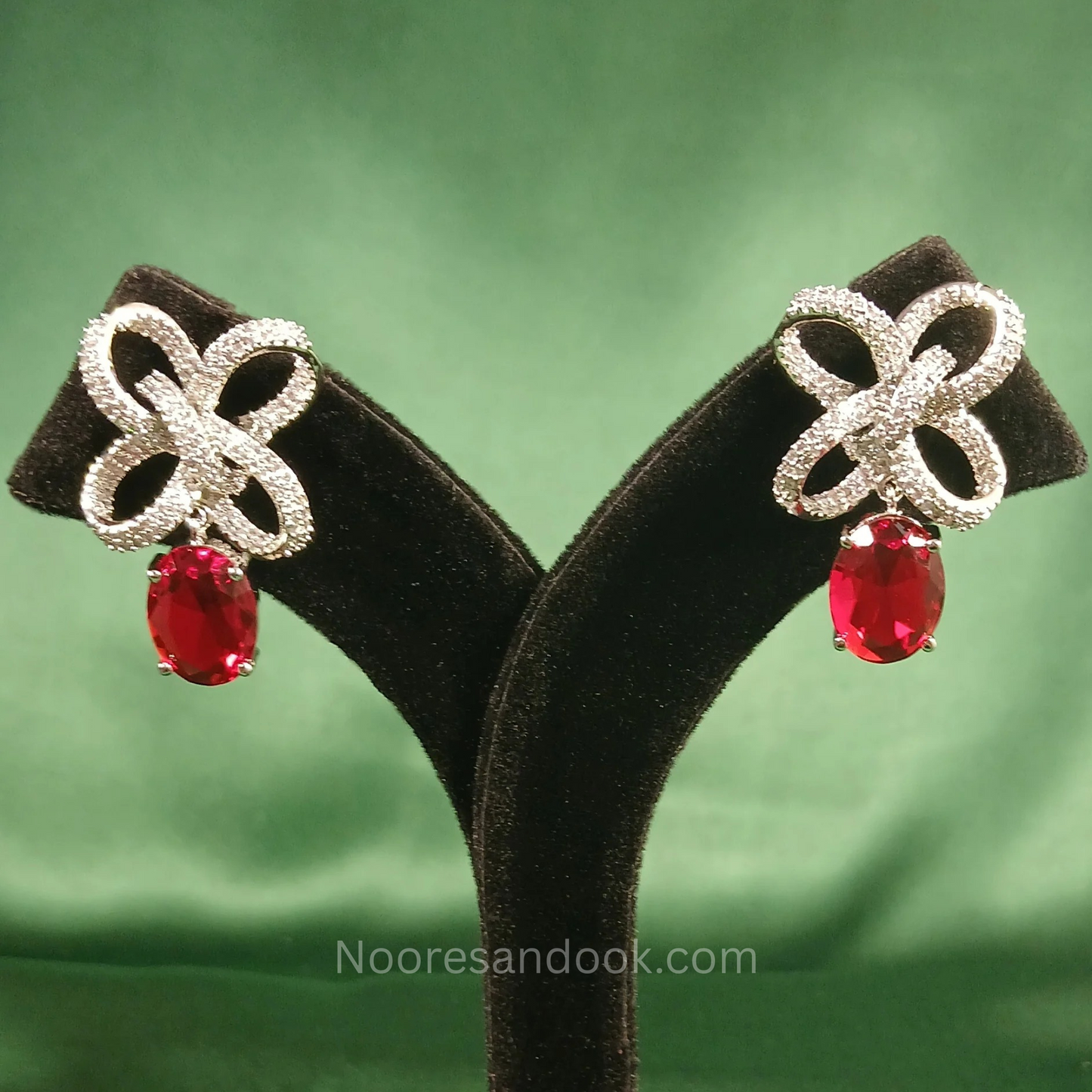 American Diamond Earrings with Red Drop