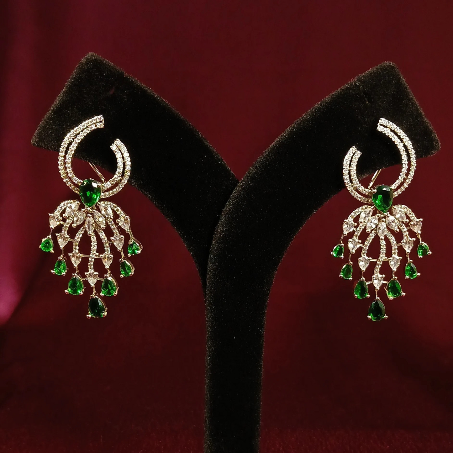American Diamond Earrings with Green Stones