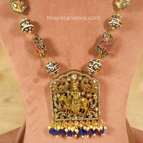 Divya Temple Necklace Set- Blue