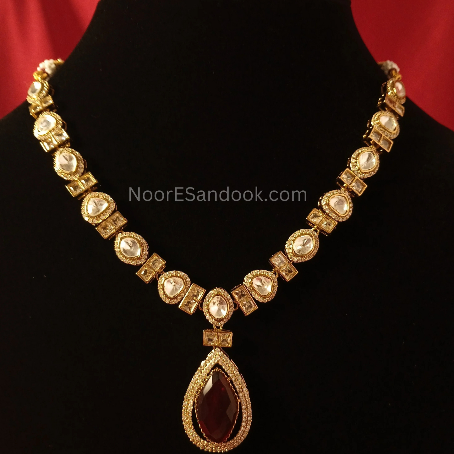 Polki and red stone necklace