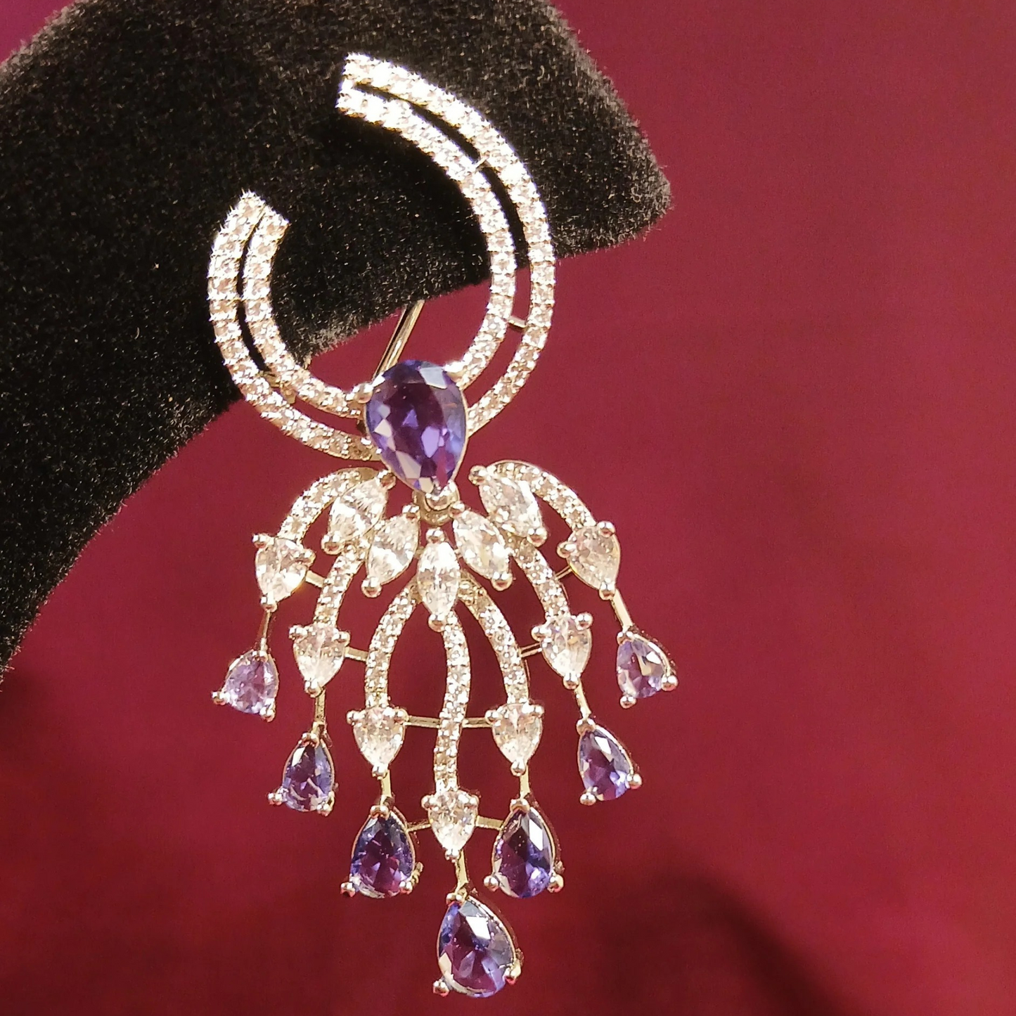 American Diamond Earrings with Purple Stones