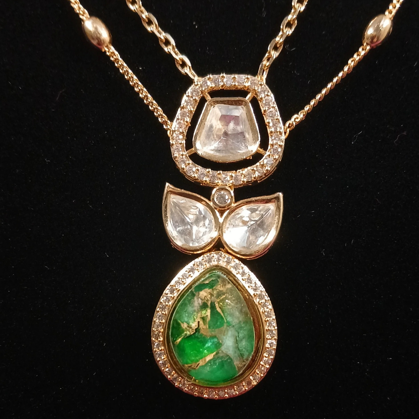 Polki Pendant Set with Double Layer Chain- AP163B
