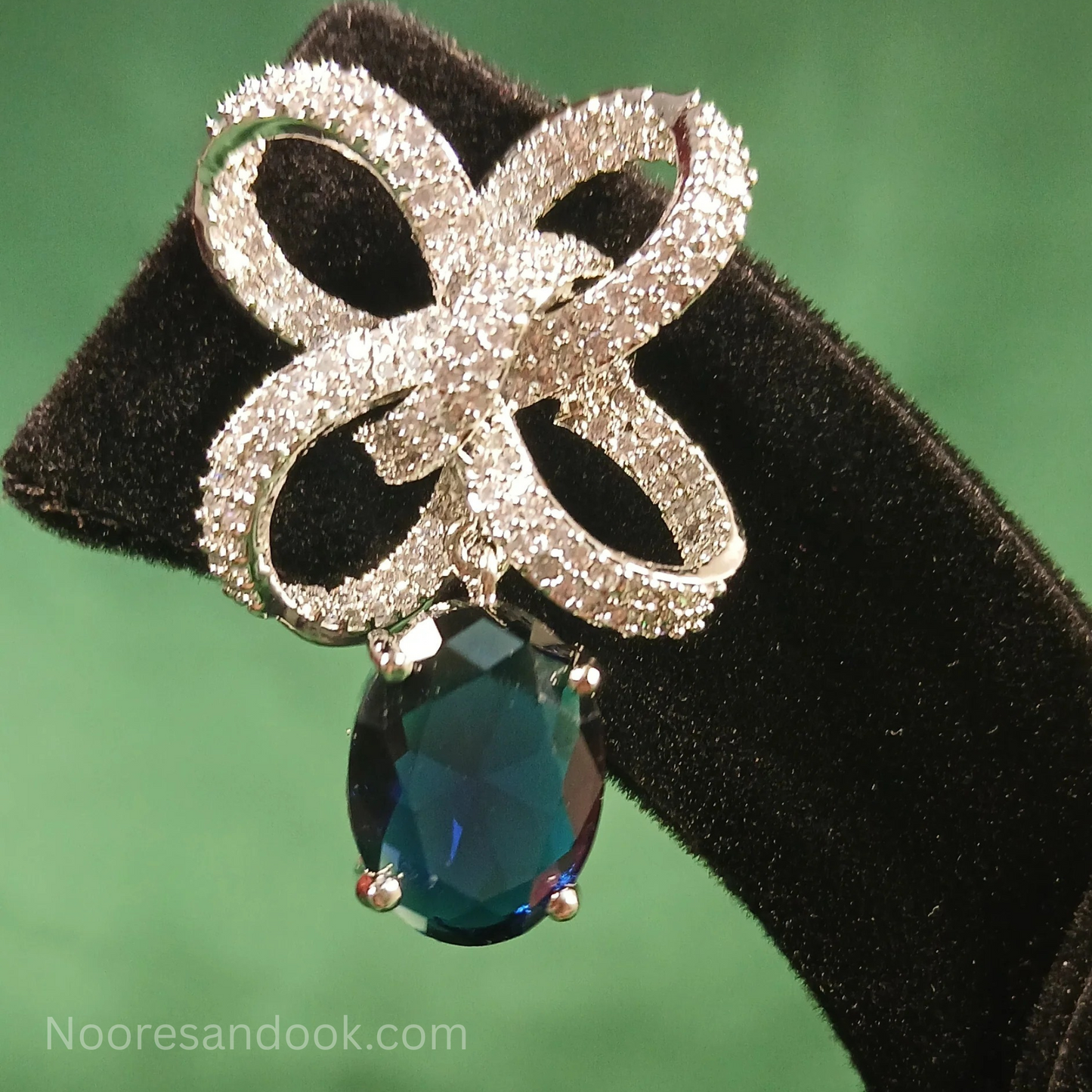 American Diamond Earrings with Blue Drop - NoorESandook
