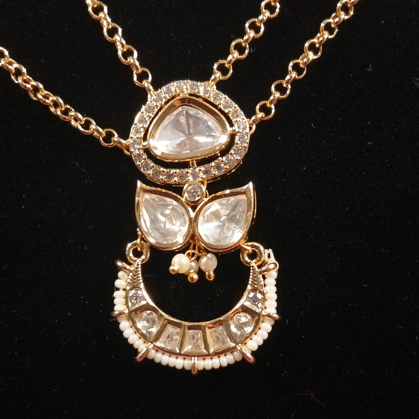 Polki Pendant Set with Double Layer Chain- AP169A