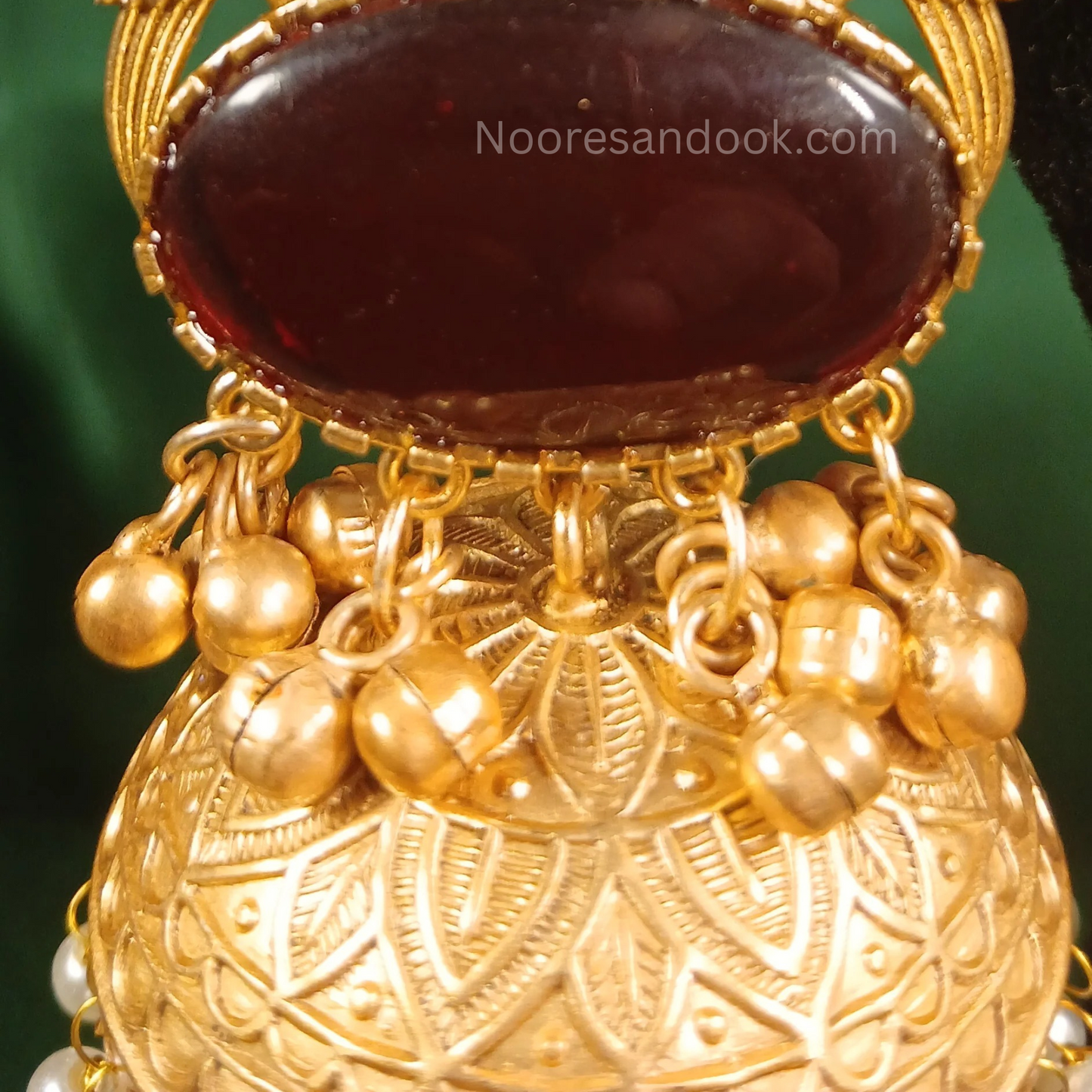 Long Golden Jhumka with red stones