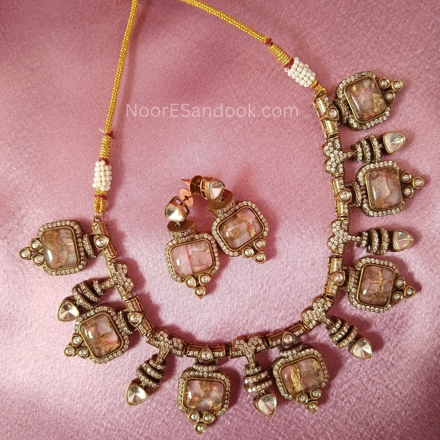 Doublet Stone Necklace- Design 3 (Pink)