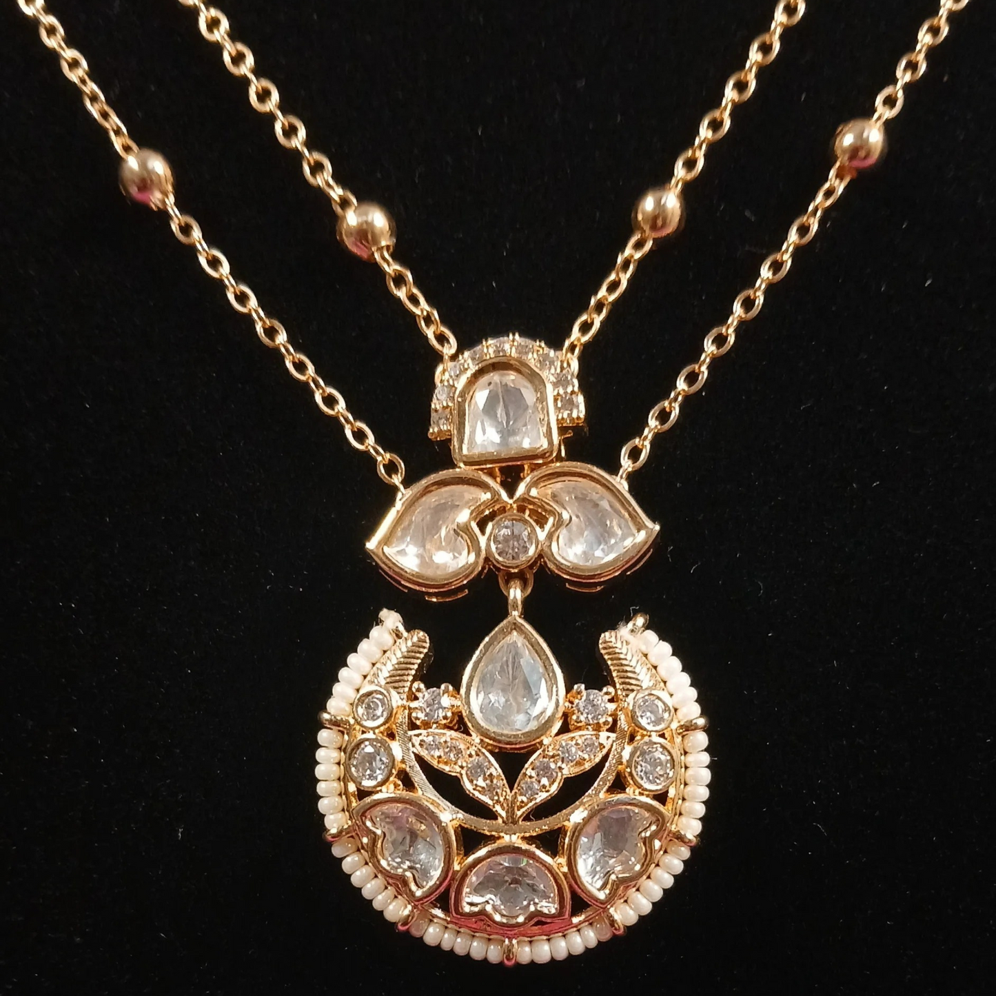 Polki Pendant Set with Double Layer Chain- AP162A