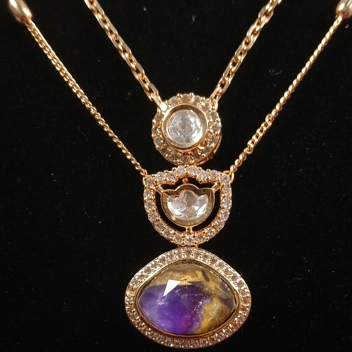 Polki Pendant Set with Doublet Stone & Double Layer Necklace- AP168B