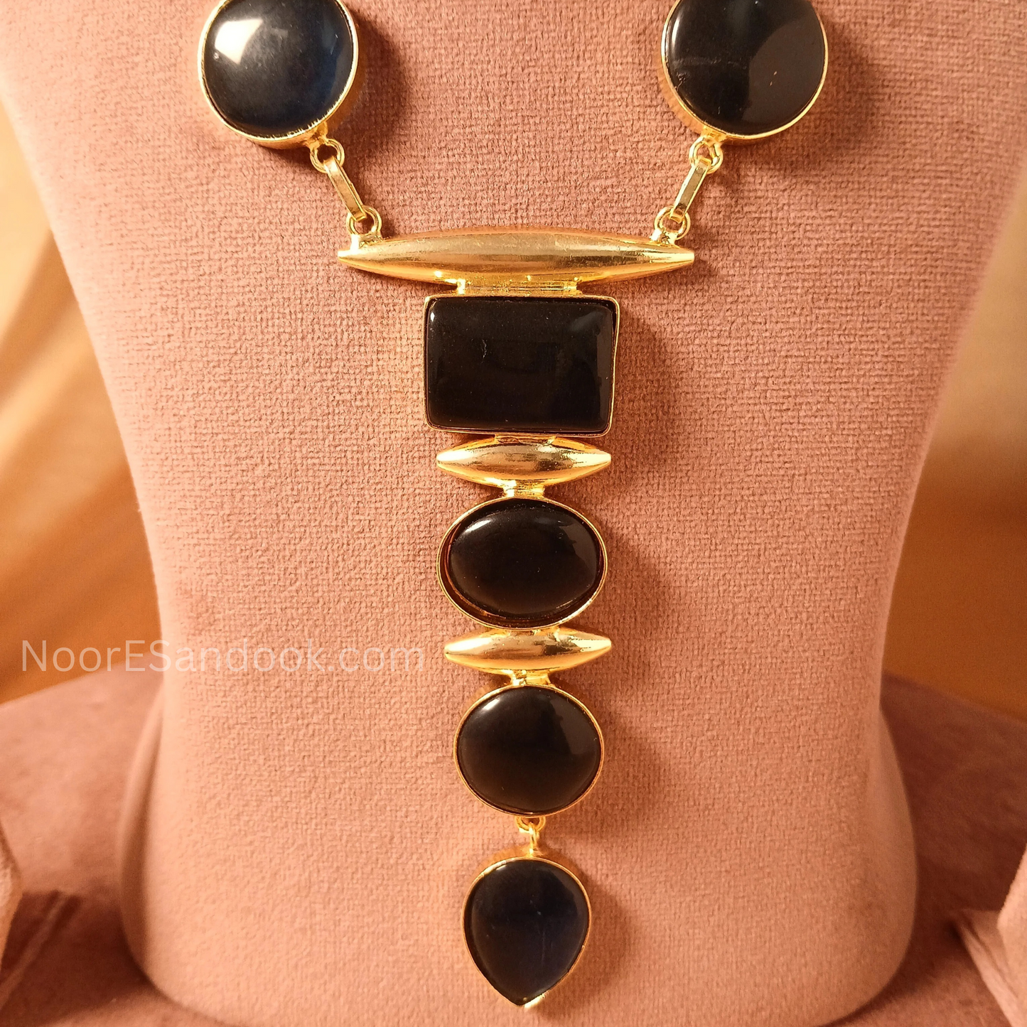 Long stone pendant with simple chain- Blue