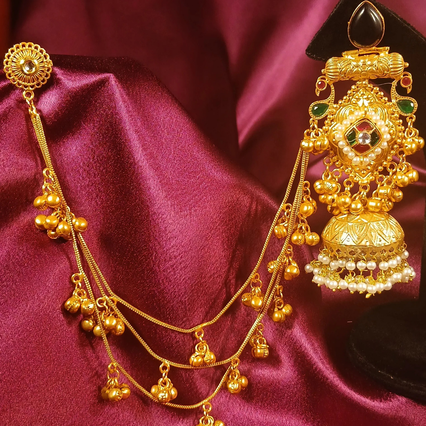 Golden Earrings with Hair Chain