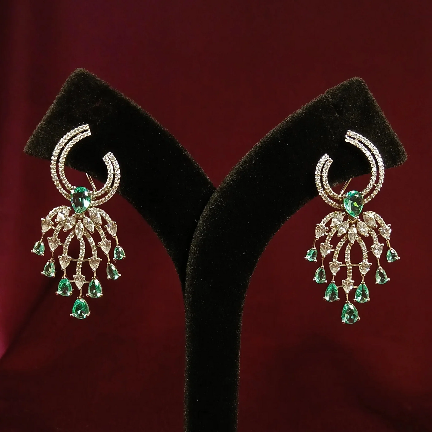 American Diamond Earrings with Sea Green Stones