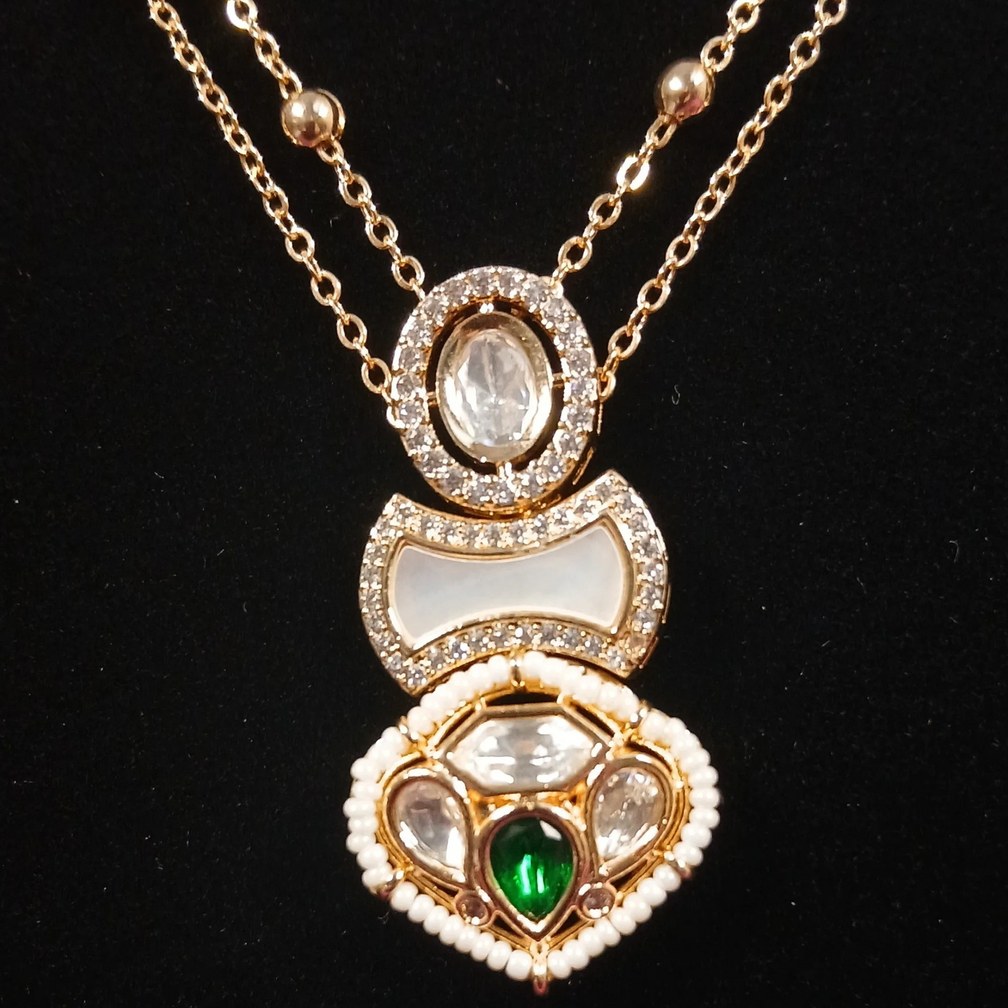 Polki Pendant Set with Double Layer Chain- AP164B