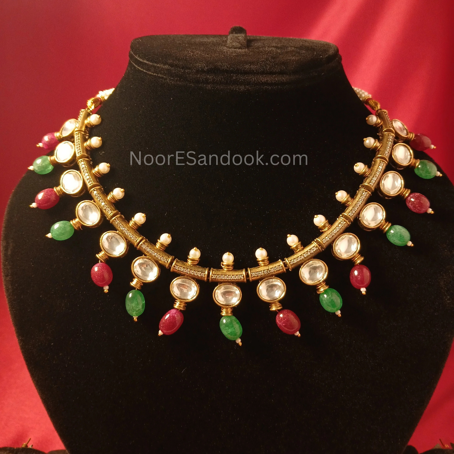 Single Layer Polki Set with Stones-Multi Color