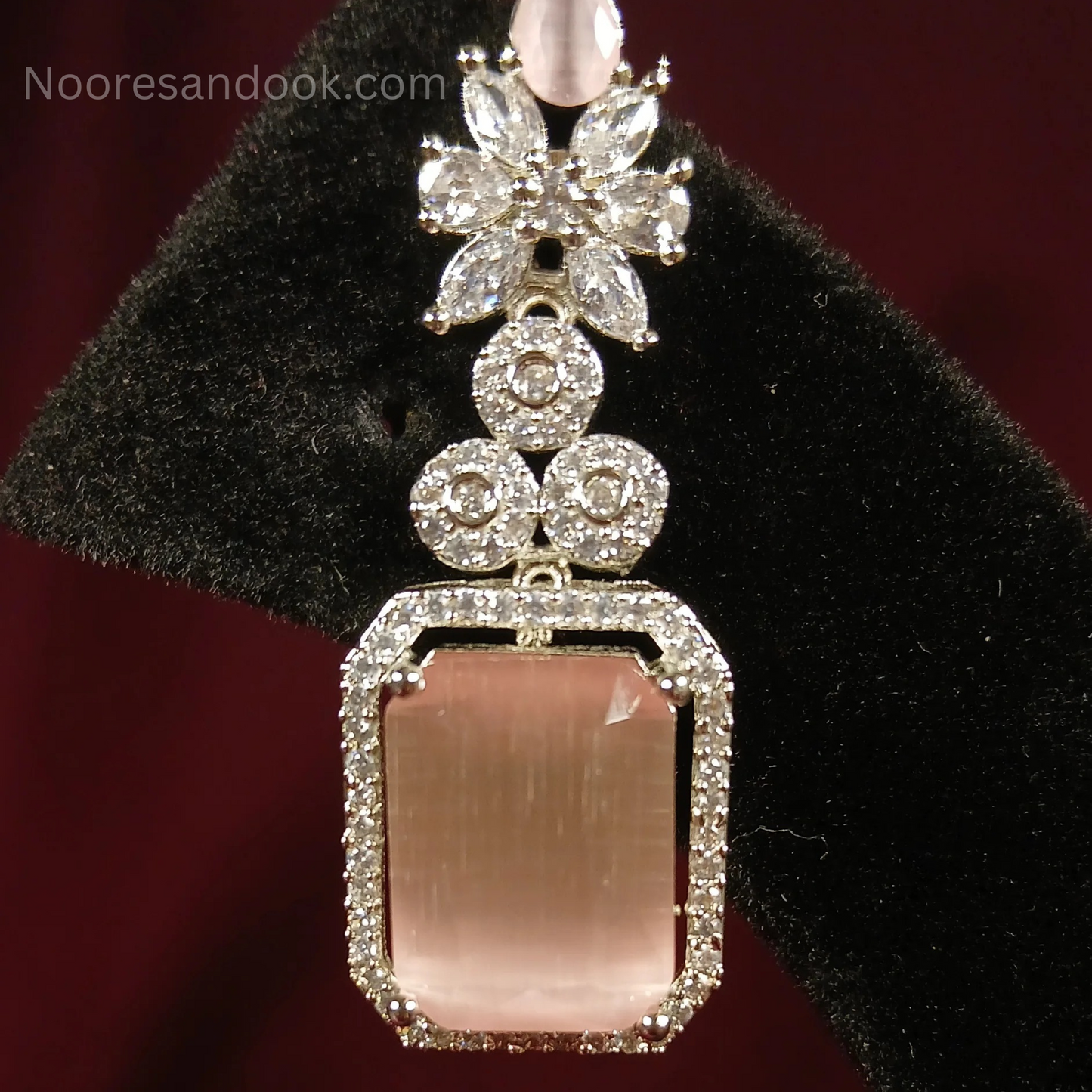 American Diamond Earring with Peach Stone