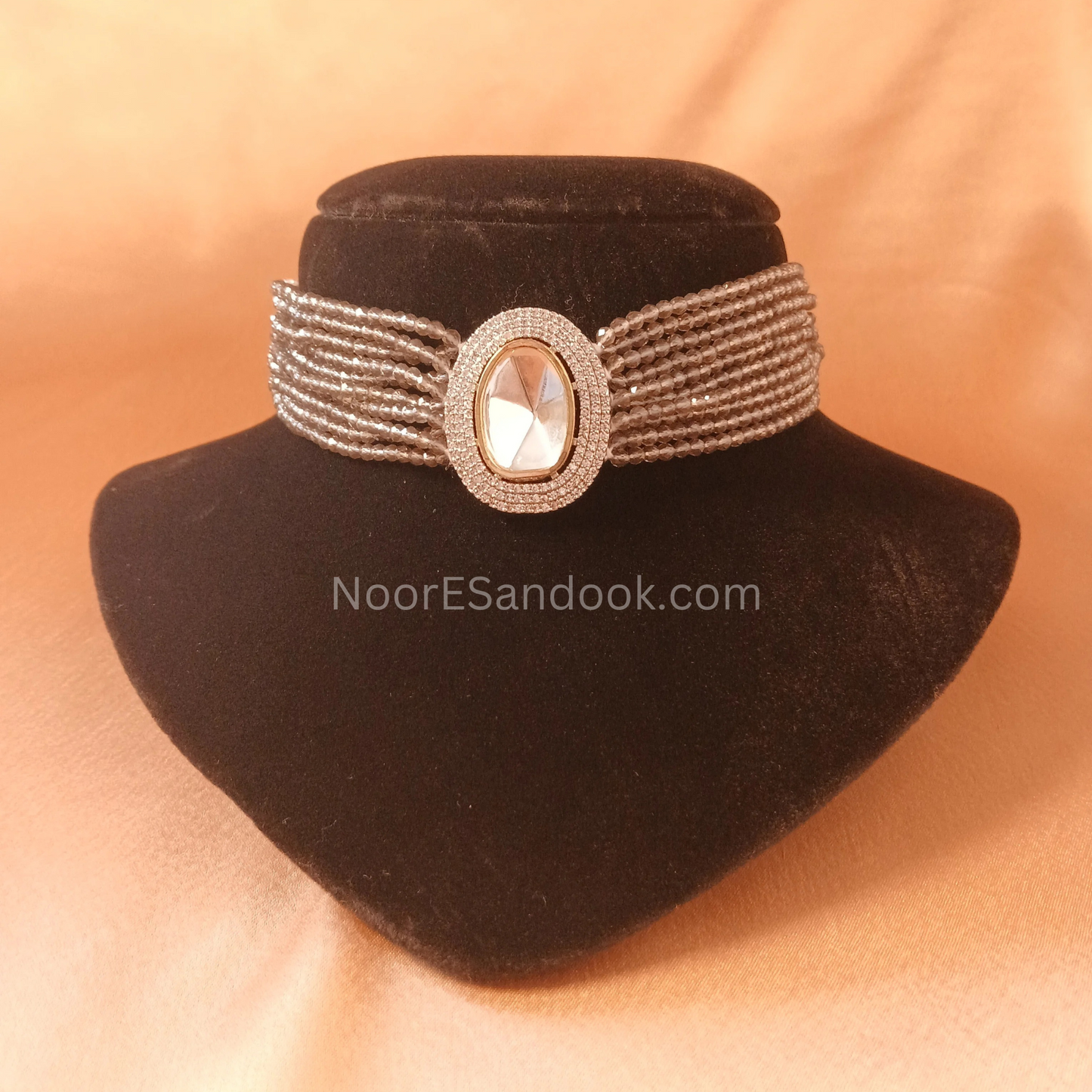 Single Polki Stone Choker- Grey