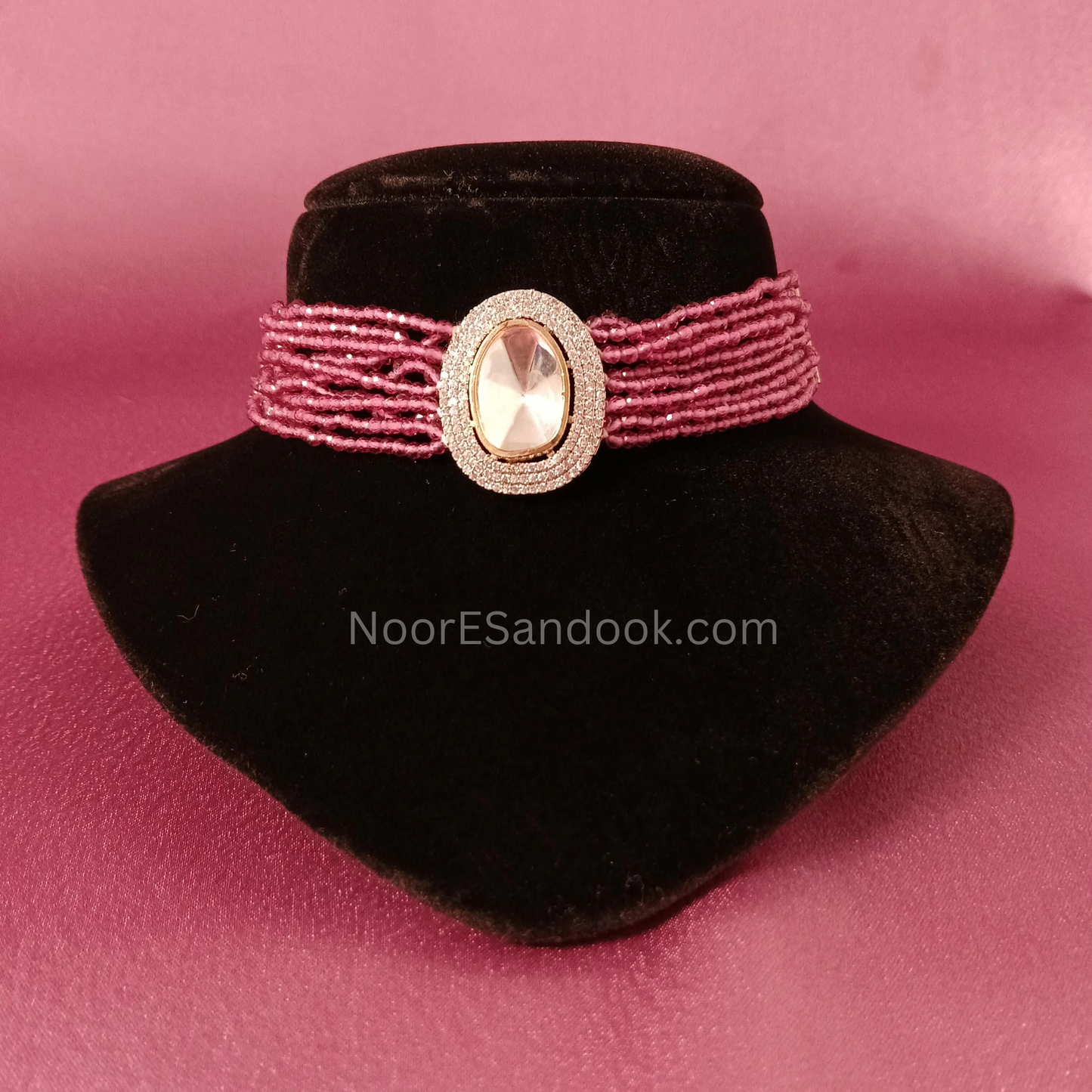Single Polki Stone Choker- Pink