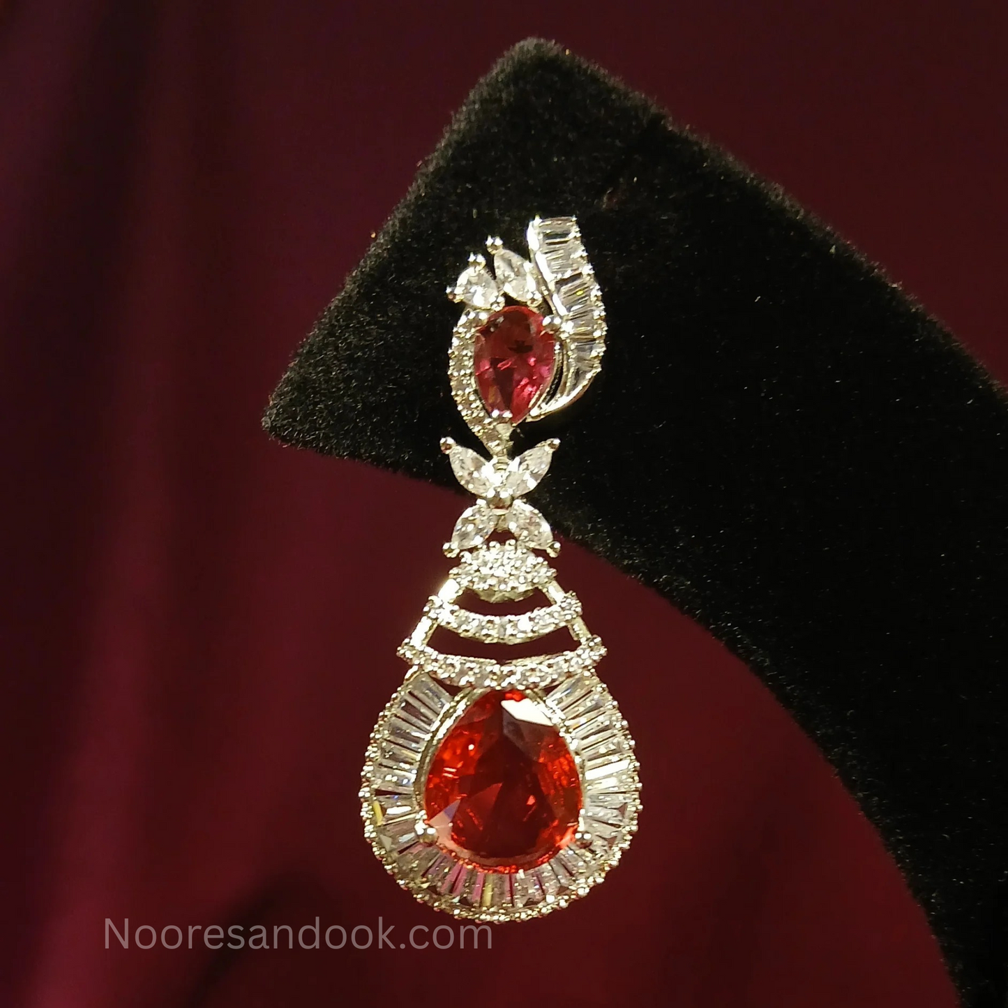 American Diamond Earrings- Red - NoorESandook