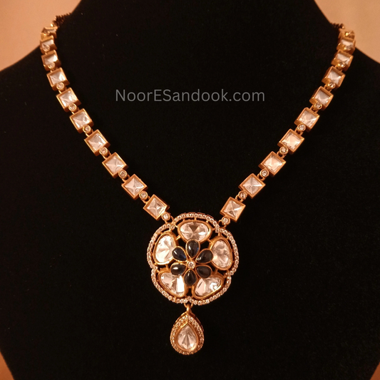 Pushp Kantha Polki Necklace Set- Blue - NoorESandook