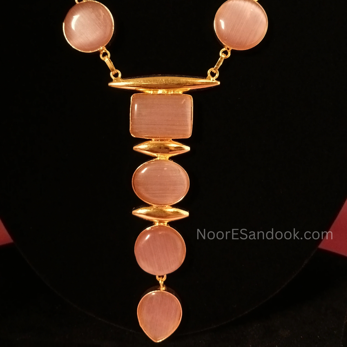 Long stone pendant with simple chain-Pink