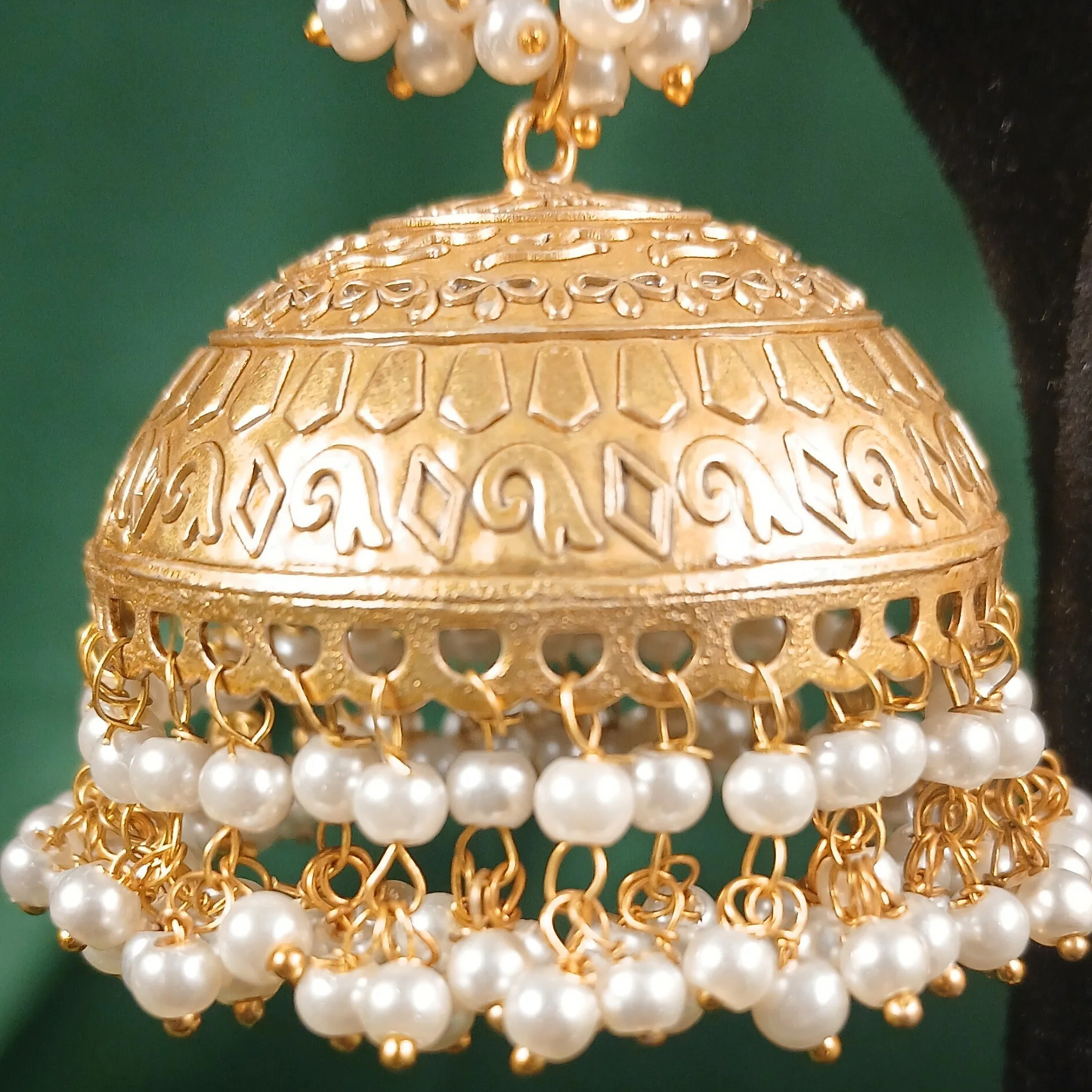 Golden Jhumka Big- Dark Green