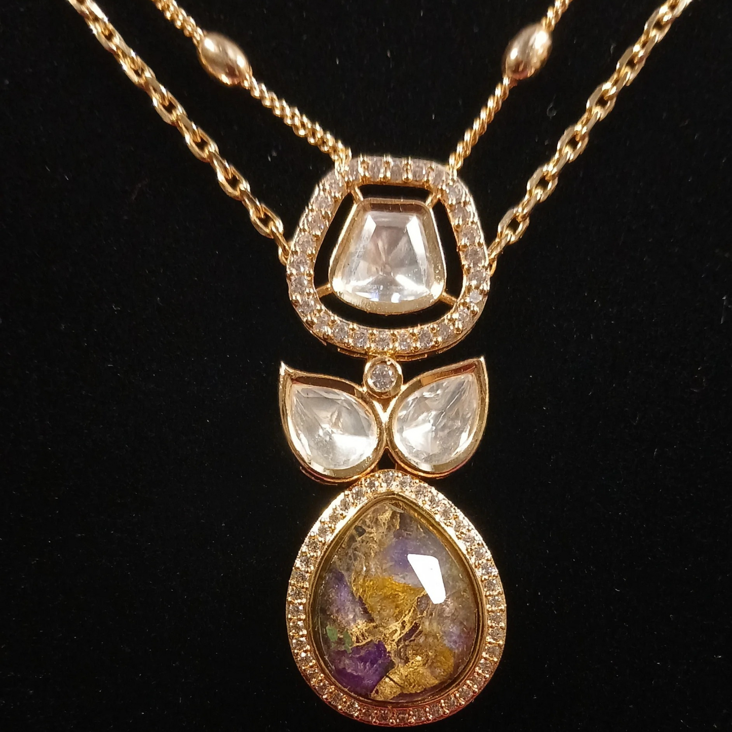 Polki Pendant Set with Double Layer Chain- AP163A