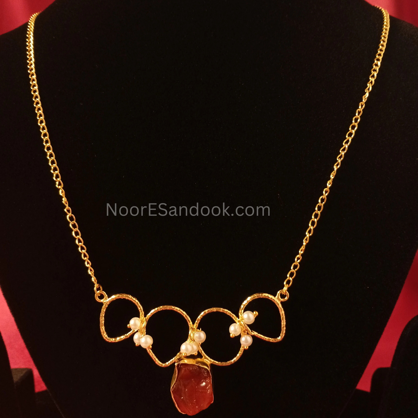 Stone pendant with chain- Red