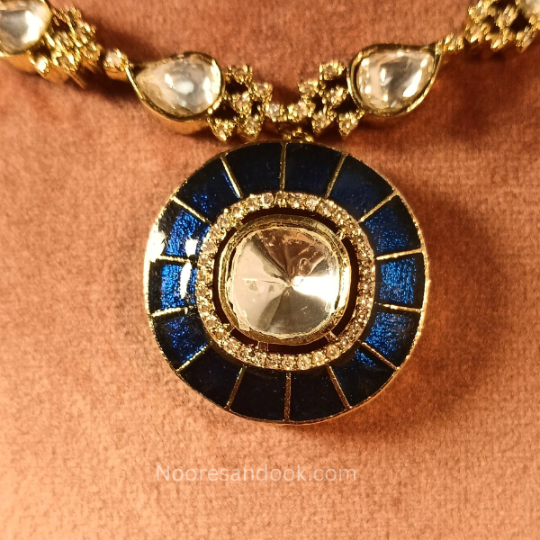 Blue Polki Sleek Necklace Set
