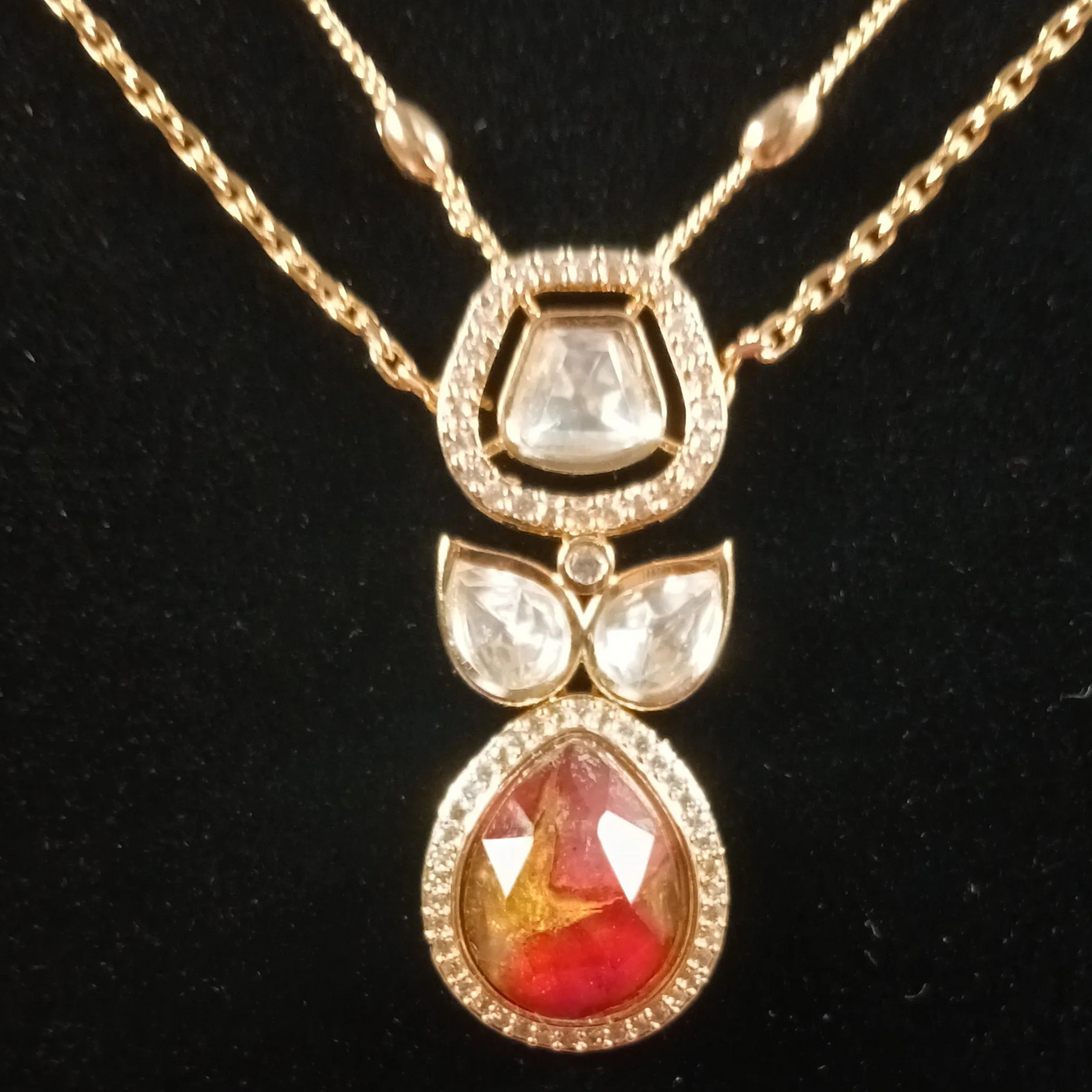 Polki Pendant Set with Double Layer Chain- AP163C