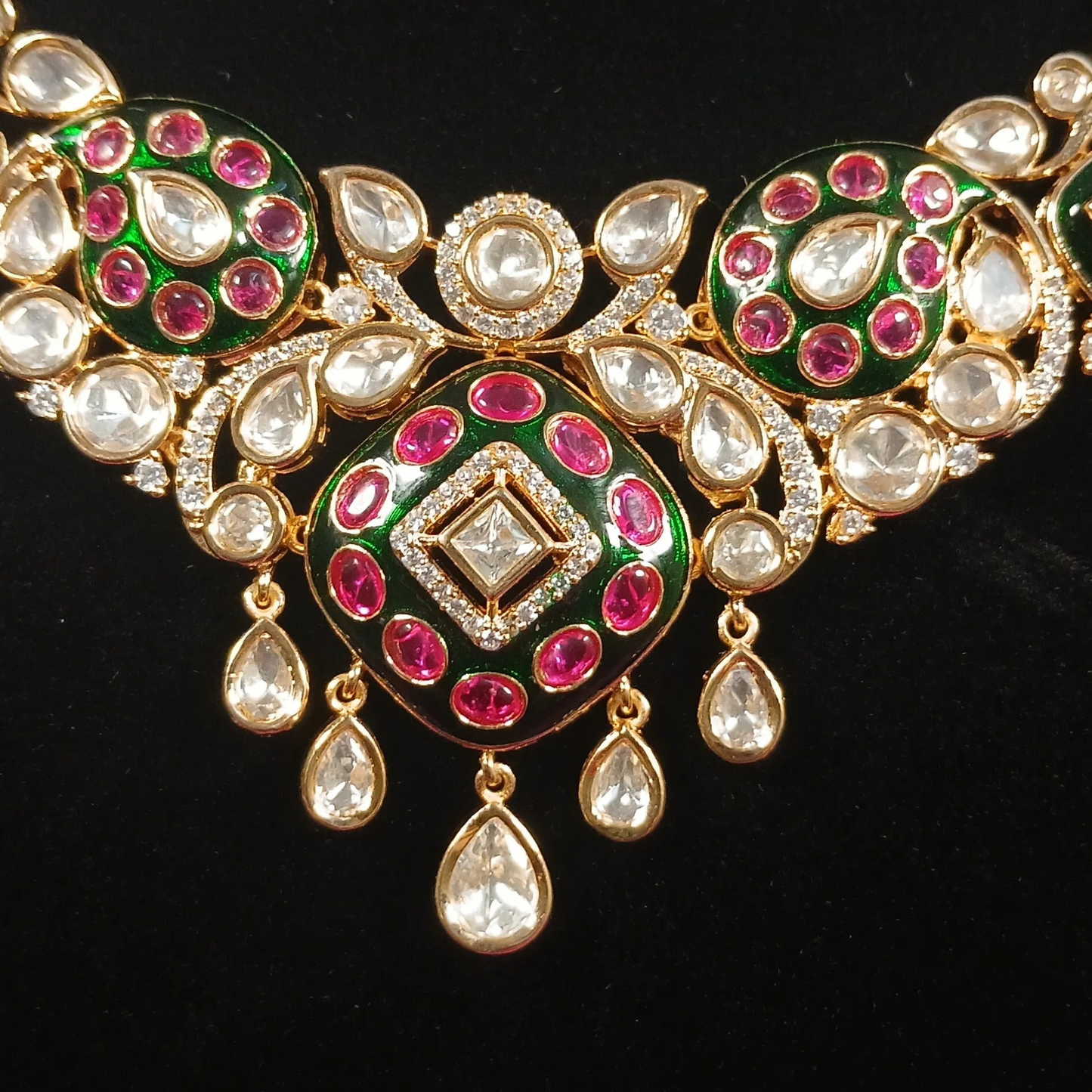 Polki Necklace Set with Long Earrings- AP167