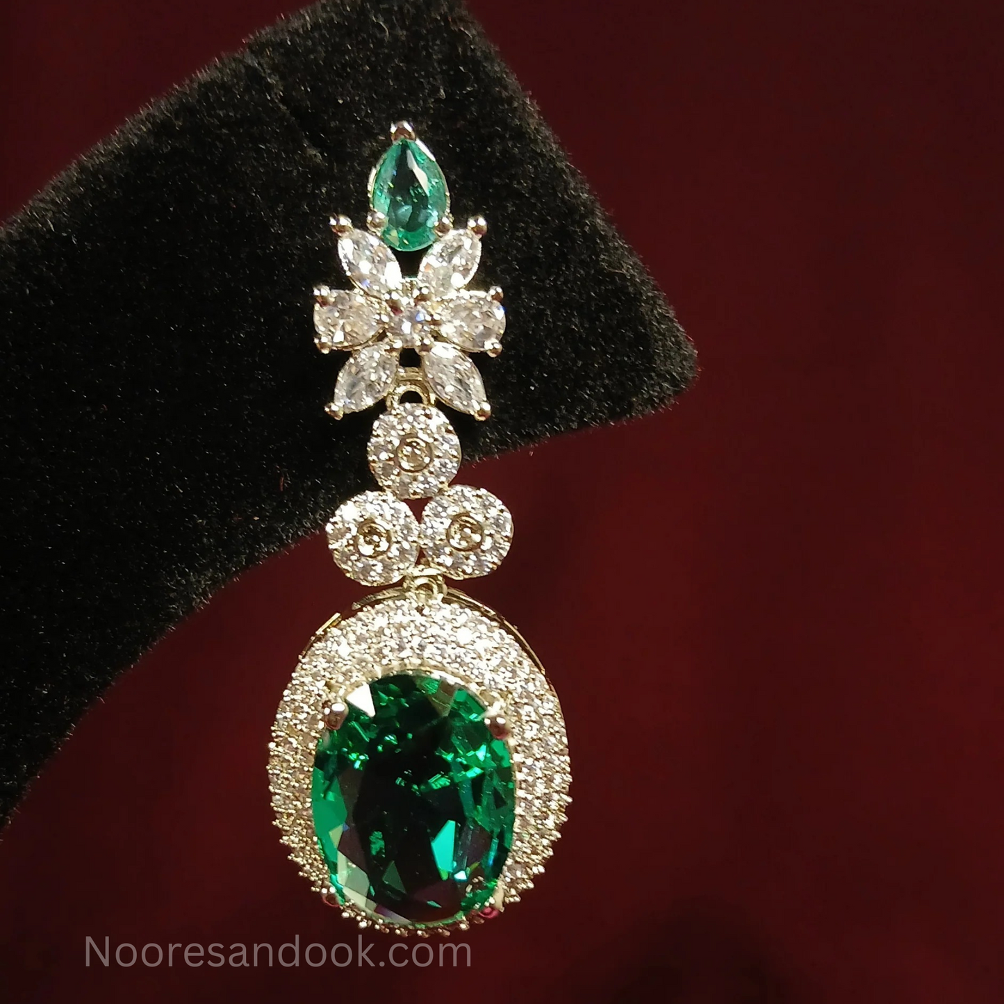 American Diamond- Emerald Green Earrings - NoorESandook