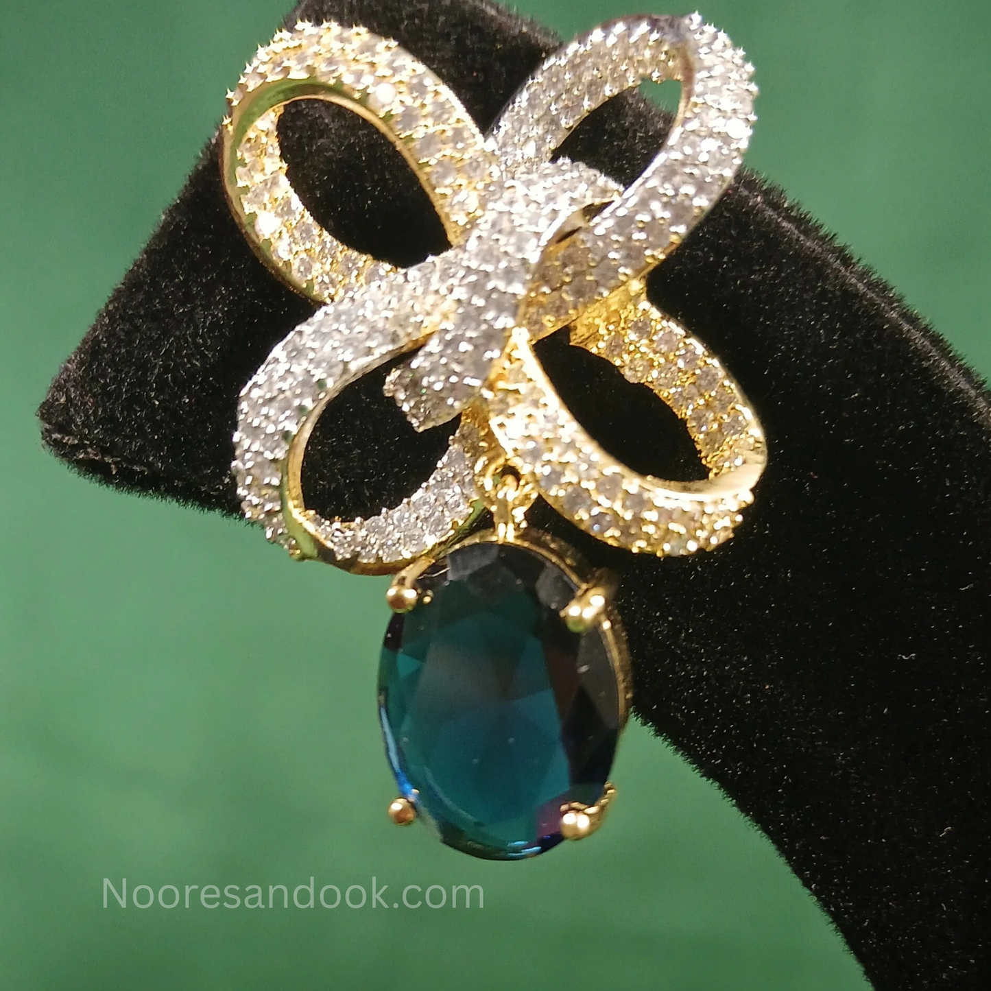 American Diamond Earrings with Blue Drop - NoorESandook