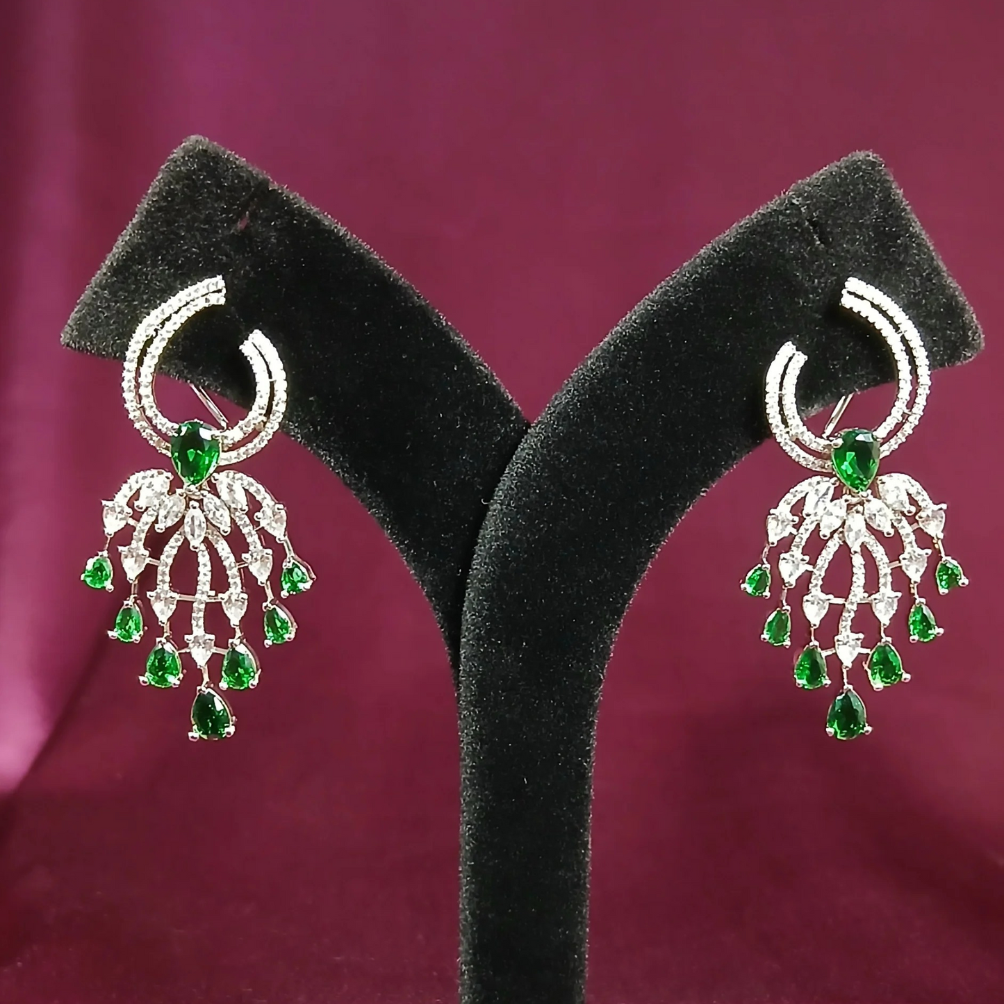 American Diamond Earrings with Green Stones